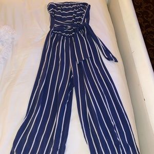 Navy and white pant suit